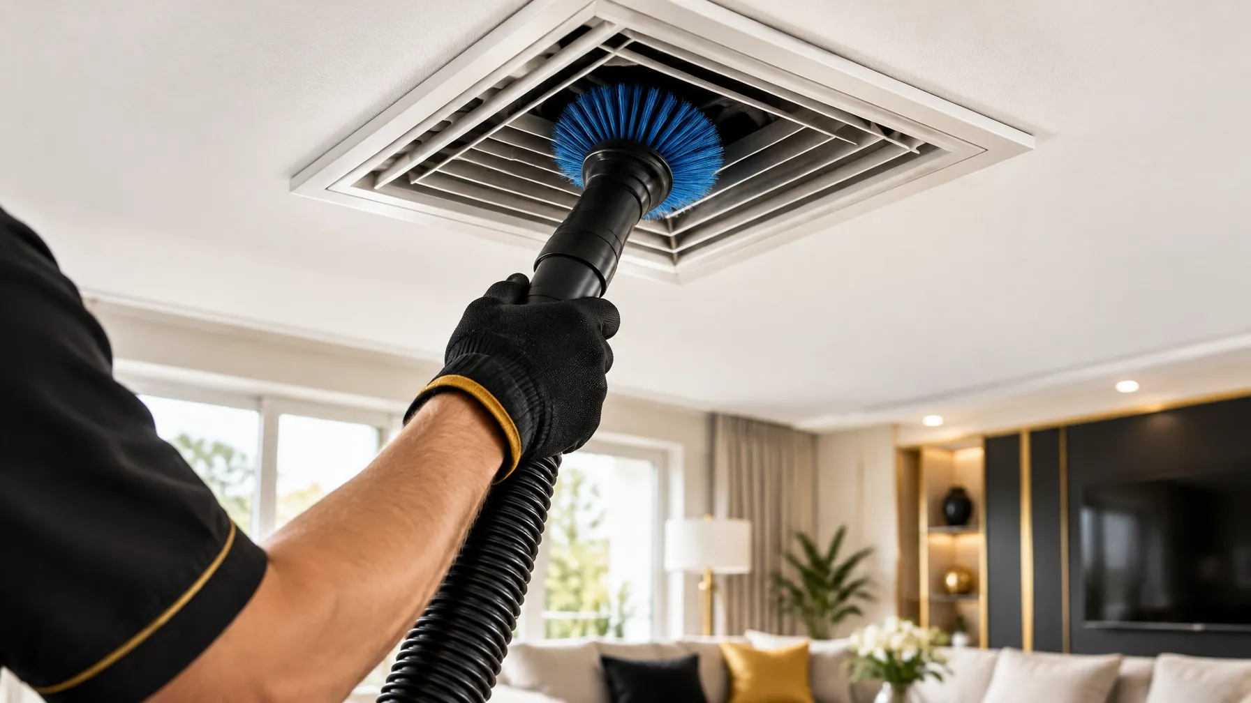 Cleaning equipment reaching into an air vent