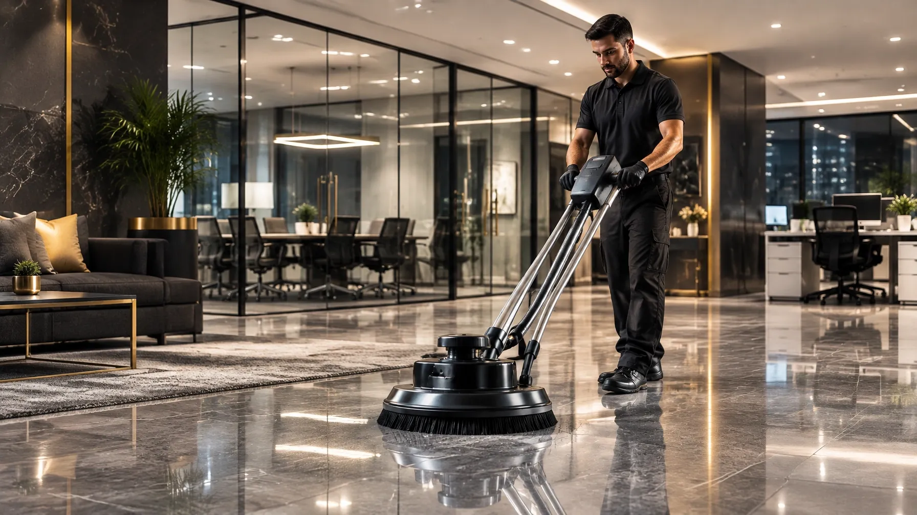 Commercial floor cleaning in a modern office